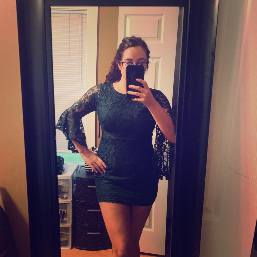 Green lace dress with fun sleeves